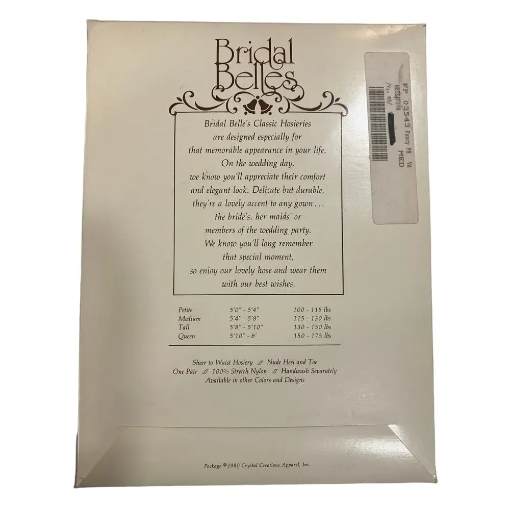 80's Bridal Pantyhose | Sheer White Control Top w Flocking Pearls & Rhinestones